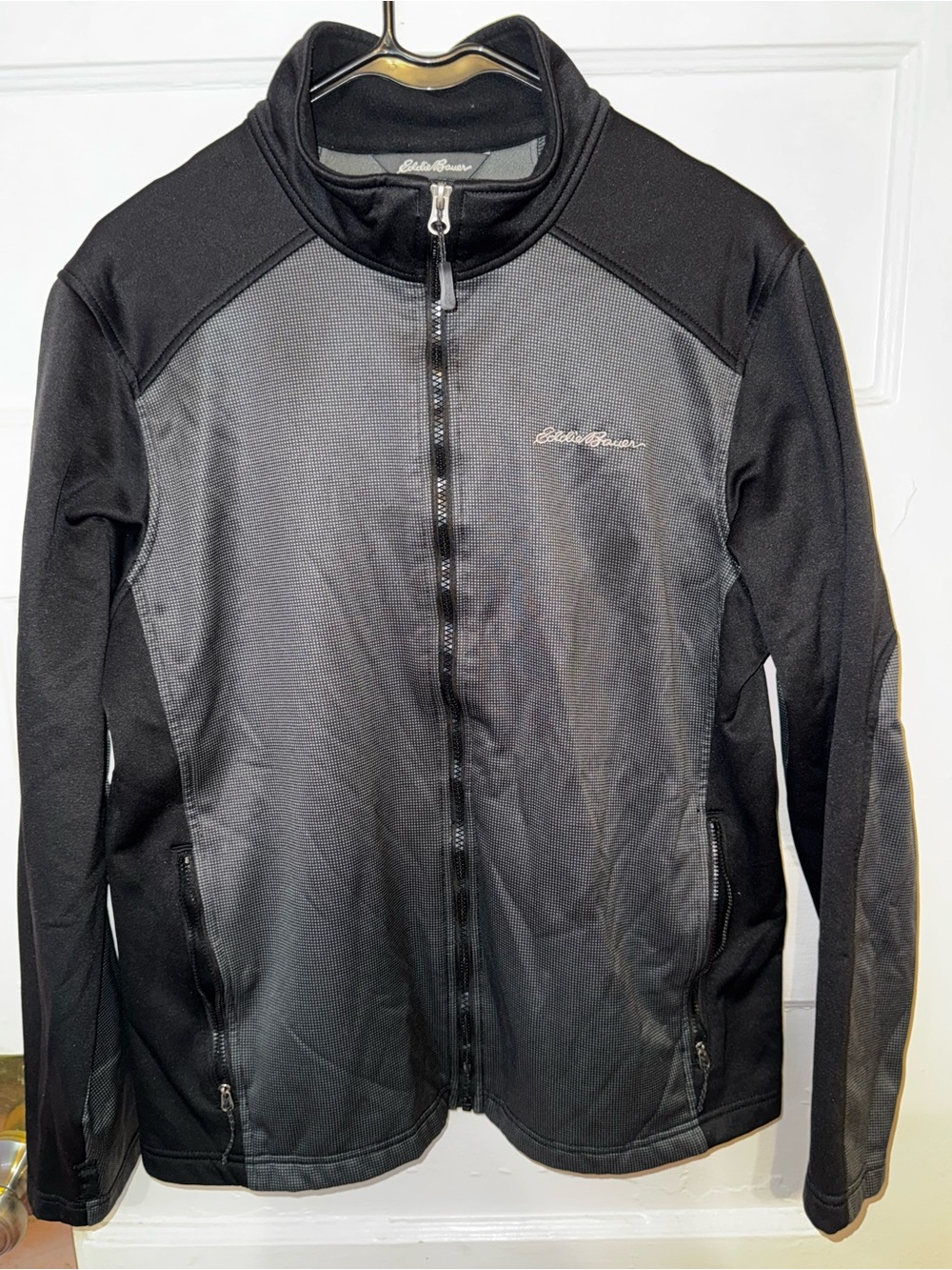 Eddie Bauer Men's Two-Tone Black and Gray Lightweight Zip Jacket